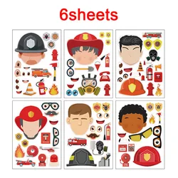 Kids DIY Firefighter Face Sticker Set - Creative Fireman Party Supplies & Educational Reward Gift (6sheets)