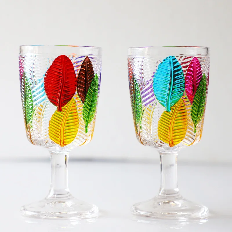 1 Piece 650ml 22oz Vintage Crystal Large Capacity Red Wine Glasses  Hand-painted Sunflower Goblet Glassware Table Decor