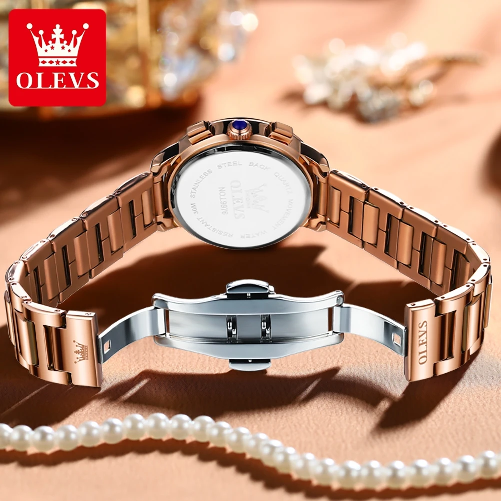 OLEVS Luxury Rose Gold Bracelet Quartz Watch for Women Fashion Stainless Steel Waterproof Chronograph Watches Relogio Feminino