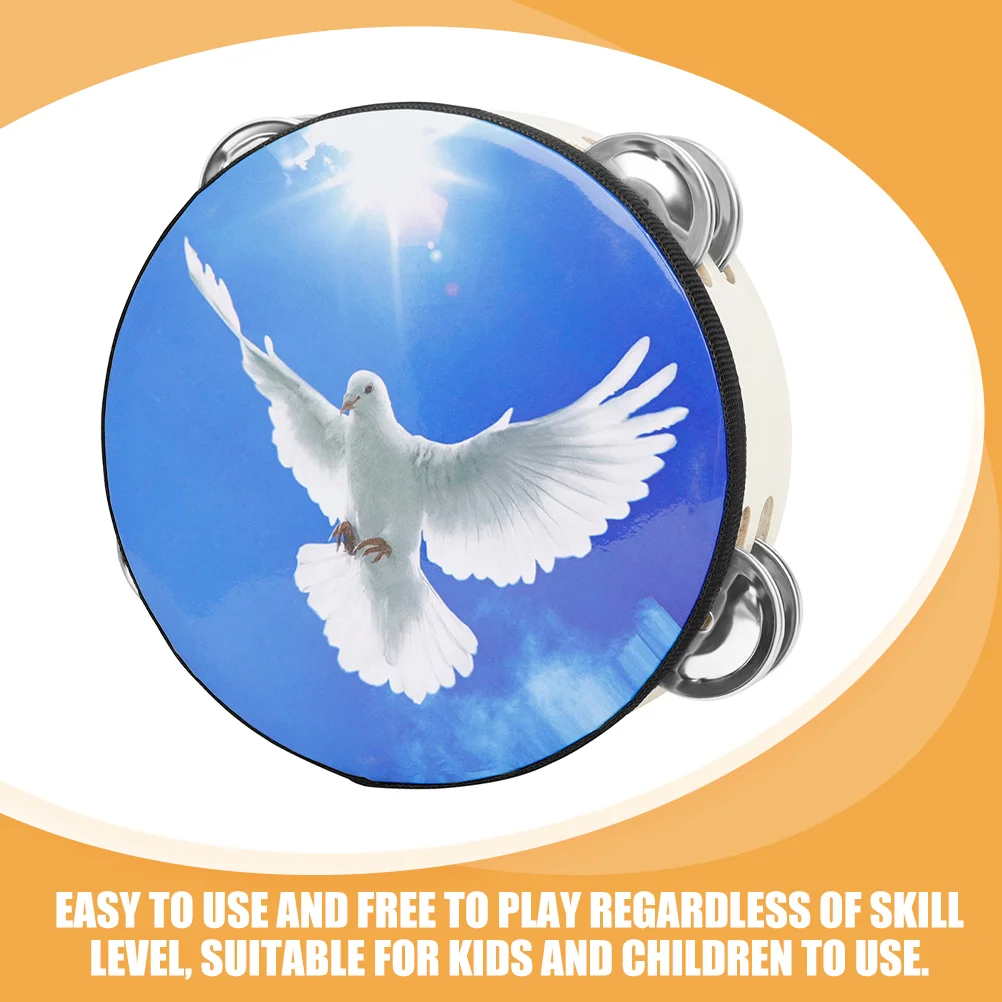 3 Pcs Tambourine Drum Handheld for Kids Peace Dove Percussion Instrument Blue Musical Child