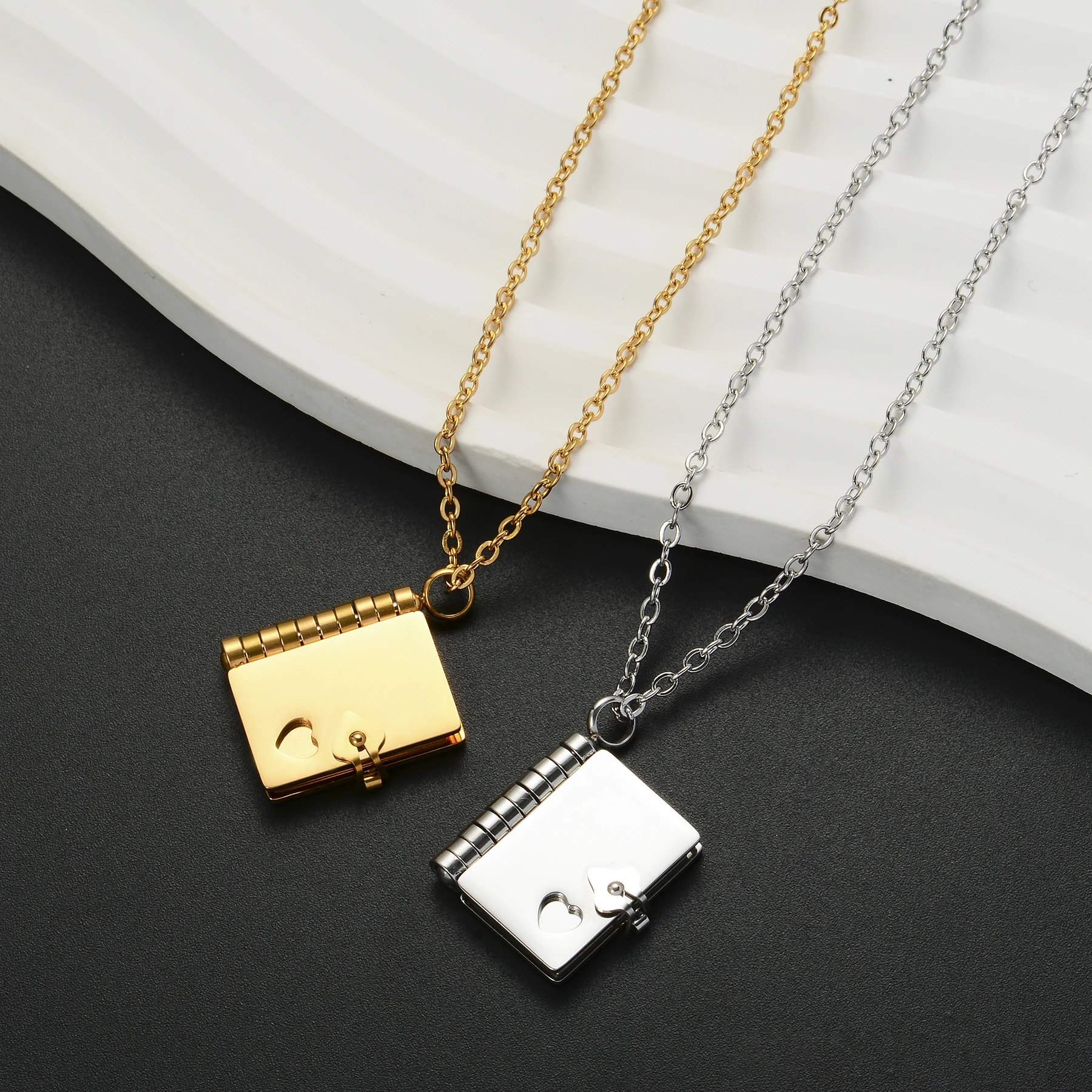 Classic Gold/Steel Color Book Pendant Stainless Steel Necklace Jewelry for Women Men Wholesale Hypoallergenic 6