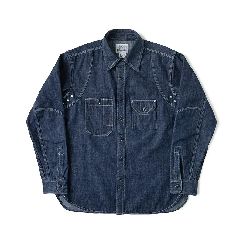 1933 Model Triple Stitch Denim Work Shirt With Cigarette Pocket Vent Holes denim shirt long sleeved shirt