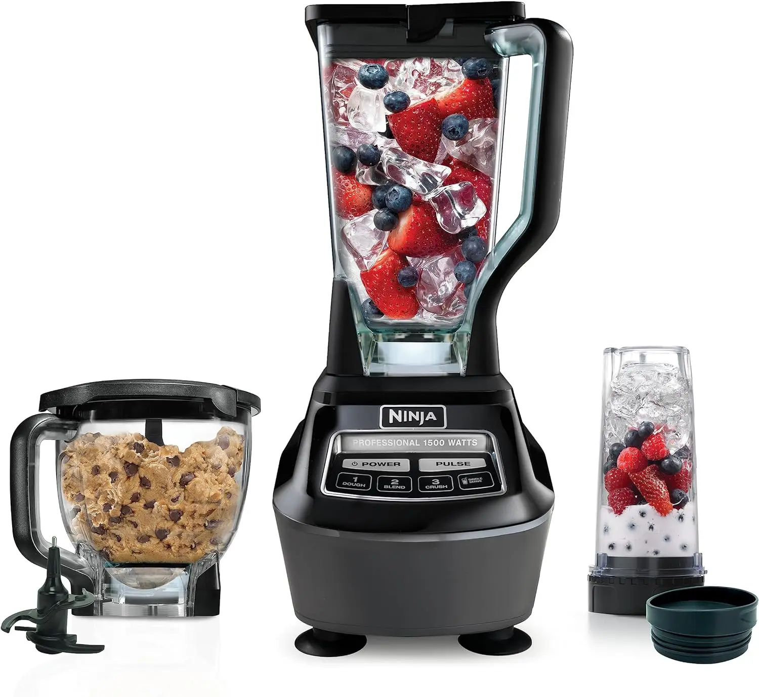 

Mega Kitchen System, 72 oz. Pitcher, 8-Cup Food Processor, 16 oz. Single Serve Cup, 1500-Watt, Black