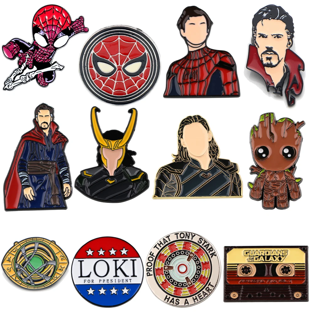 Marvel Groot Spiderman Uniquepink Movies Loki Pin Iron Man Brooch For Clothes Bags Jean Tie Collar Pins Groot Badge Jewelry Gift