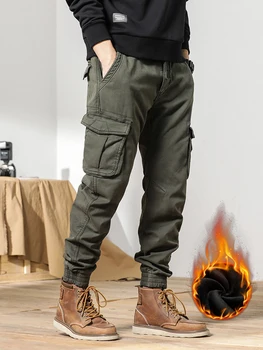 2023 nuovi multi-tasche pantaloni cargo invernali da uomo fodera in pile spesso caldo slim fit pantaloni streetwear pantaloni termici in cotone casual 1