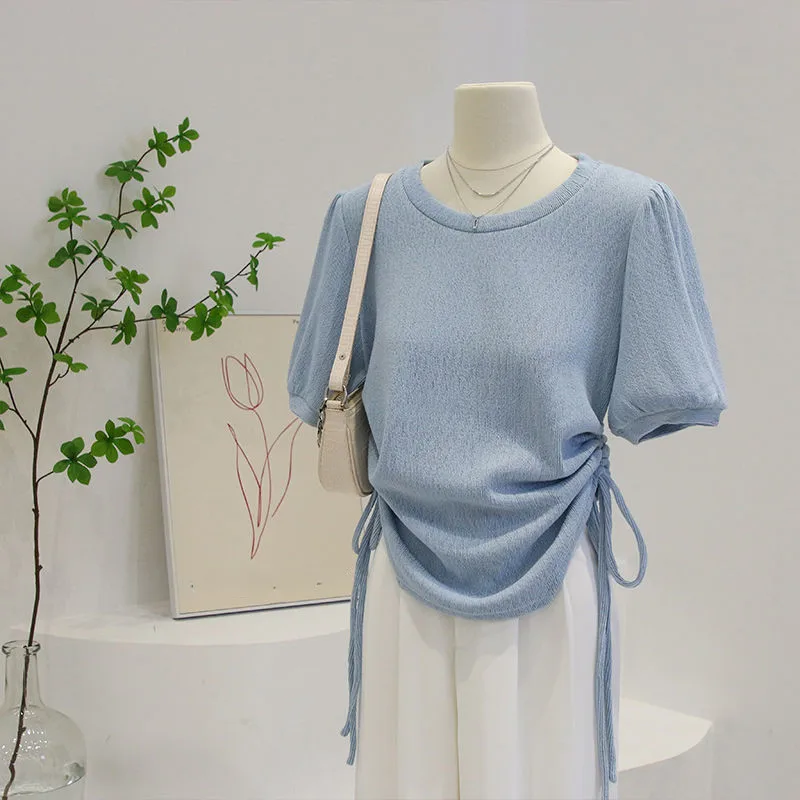 

Irregular Drawstring Short-Sleeved T-Shirt Women's Summer 2022 New T-shirt Top Trend