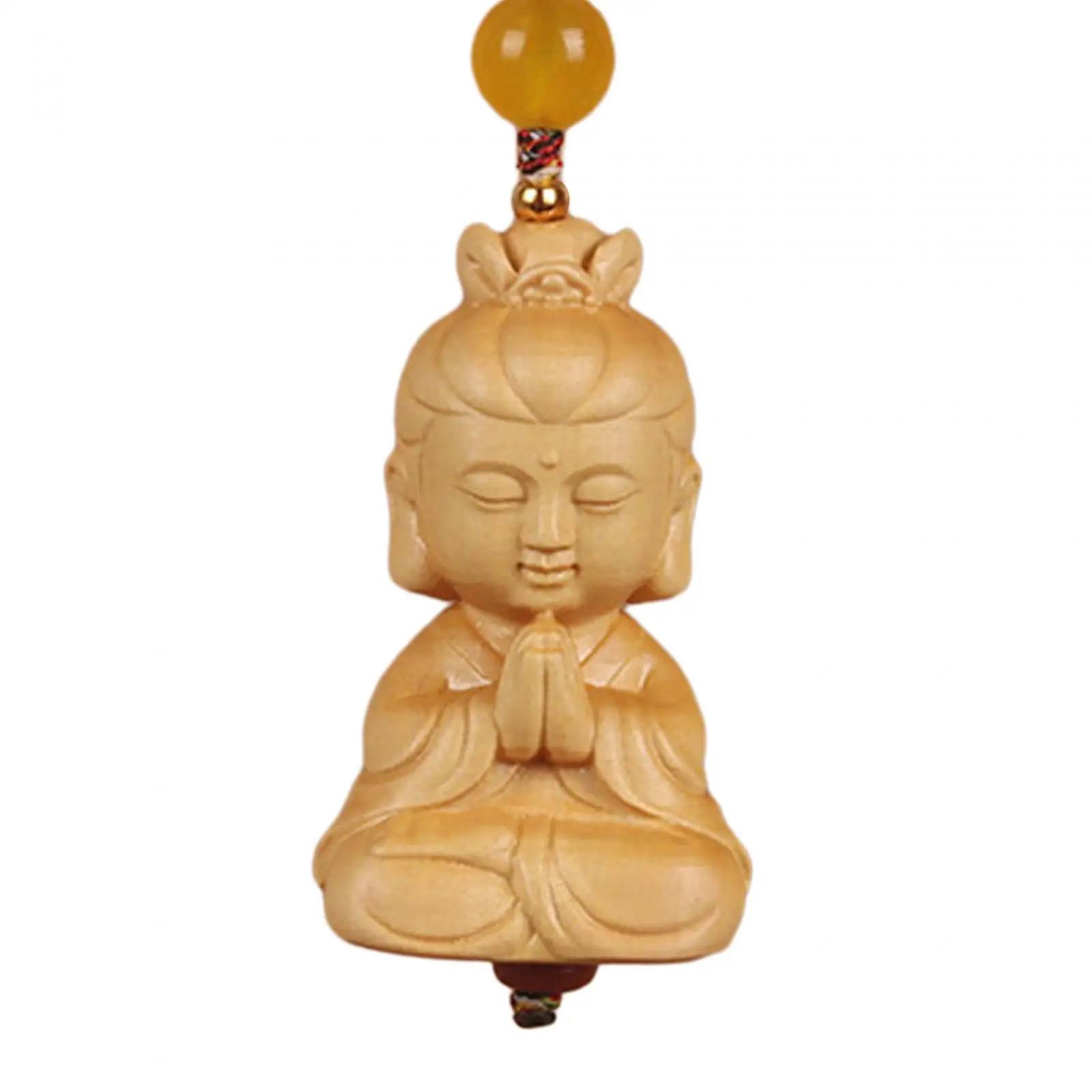 9cm Wooden Buddha Statue Keychain Hand Carved Accessory Durable Versatile for Men Women Hanging Ornament Buddha Sculpture Craft