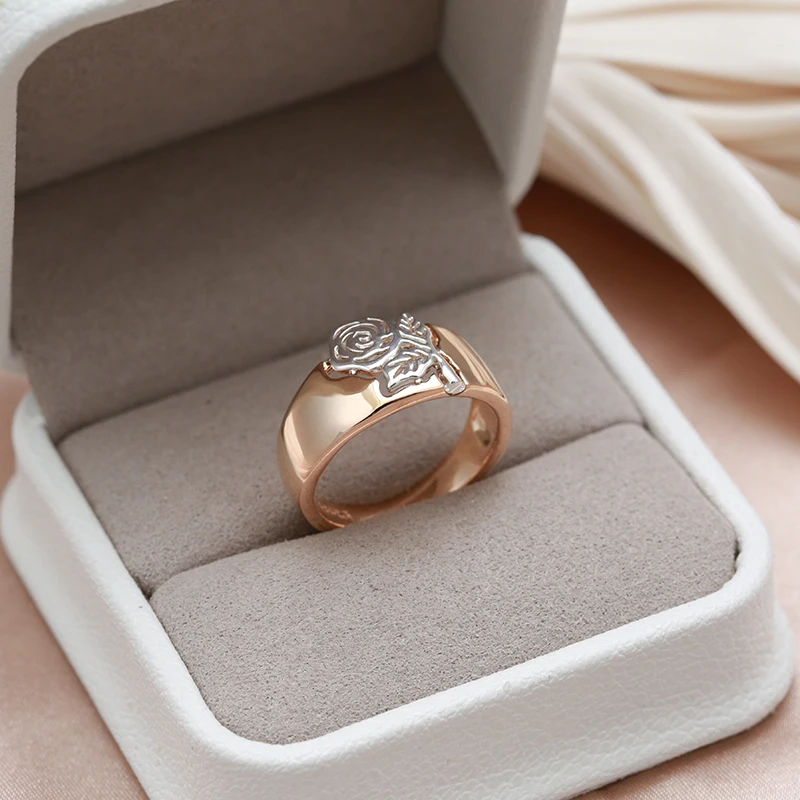 SYOUJYO Luxury Vintage Hollow Flower Pattern Women's Ring 585 Rose Gold+Silver Two Color Daily Festive Fashion Fine Jewelry Womens Ring Jewelry Rings Ring Jewelry