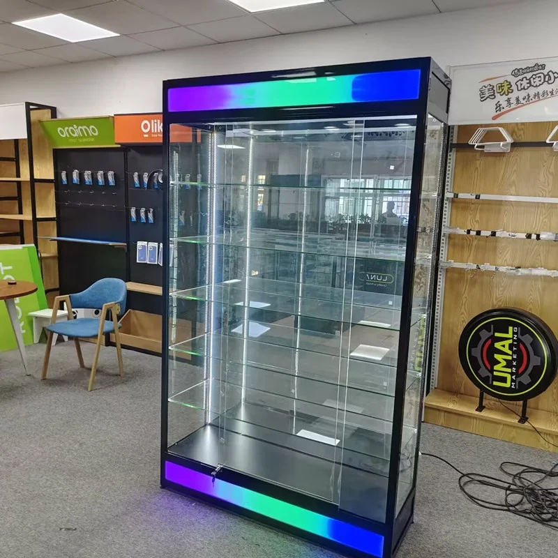 

Custom, USA Hot Sale Tobacco Shop Display Counter Mirror Back Smoke Store Display with Bright LED Light