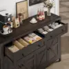 55" Buffet Sideboard Cabinet with Storage, Modern Farmhouse Coffee Bar Cabinet with Drawers and Shelves, Barn Doors Storage 5