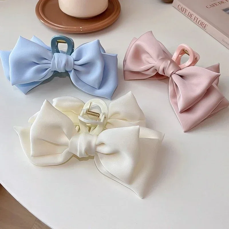 Women Bow Hairpin Korean Solid Color Butterfly Satin Hair Clips Hair Accessories Headwear