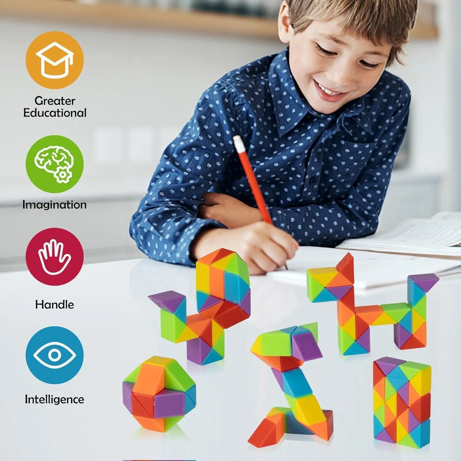 Snake Cube Puzzles Twist Toys Large 24 Wedges Sensory Toy Brain Teaser Fidget Toys Magic Snake Cube Gift for Kids Adults Party 2