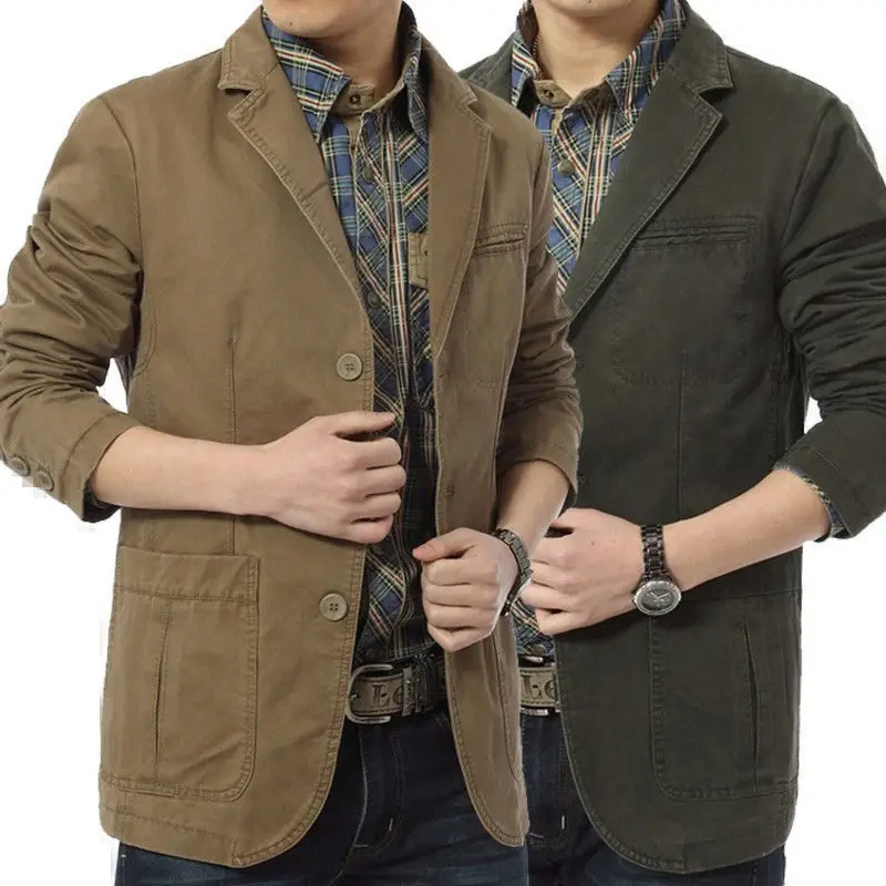 Autumn Blazer Men's Jacket New Cargo Jackets Men Plus Size Men's Casual Fashion Clothing Cotton for Men's Blazers - Image 3