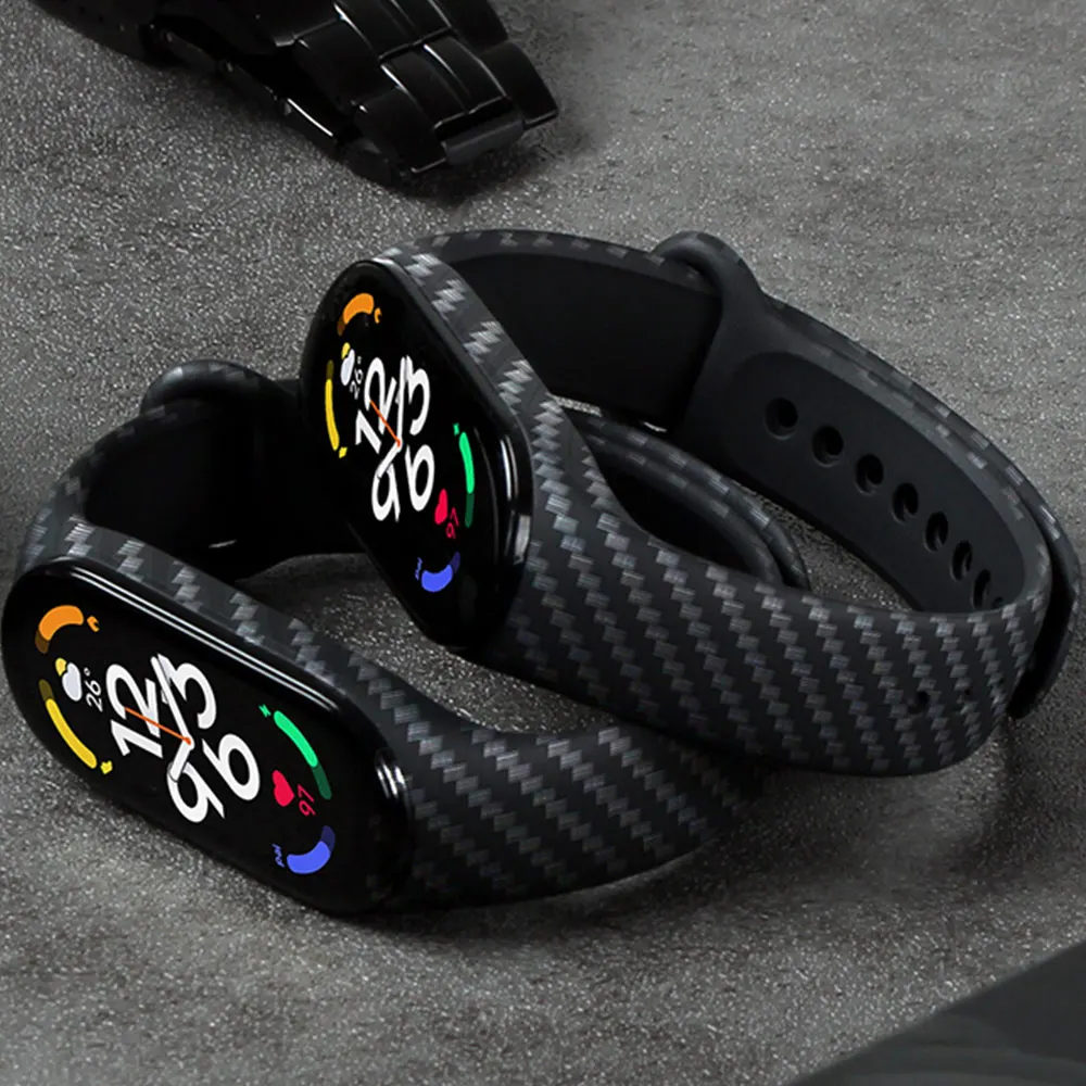 

Ремешок из углеродного волокна для Xiaomi Mi Band 7, nfc Браслет для смарт-часов Mi Band 5, силиконовый браслет, аксессуары для Mi Band 4, 5, 3, 6