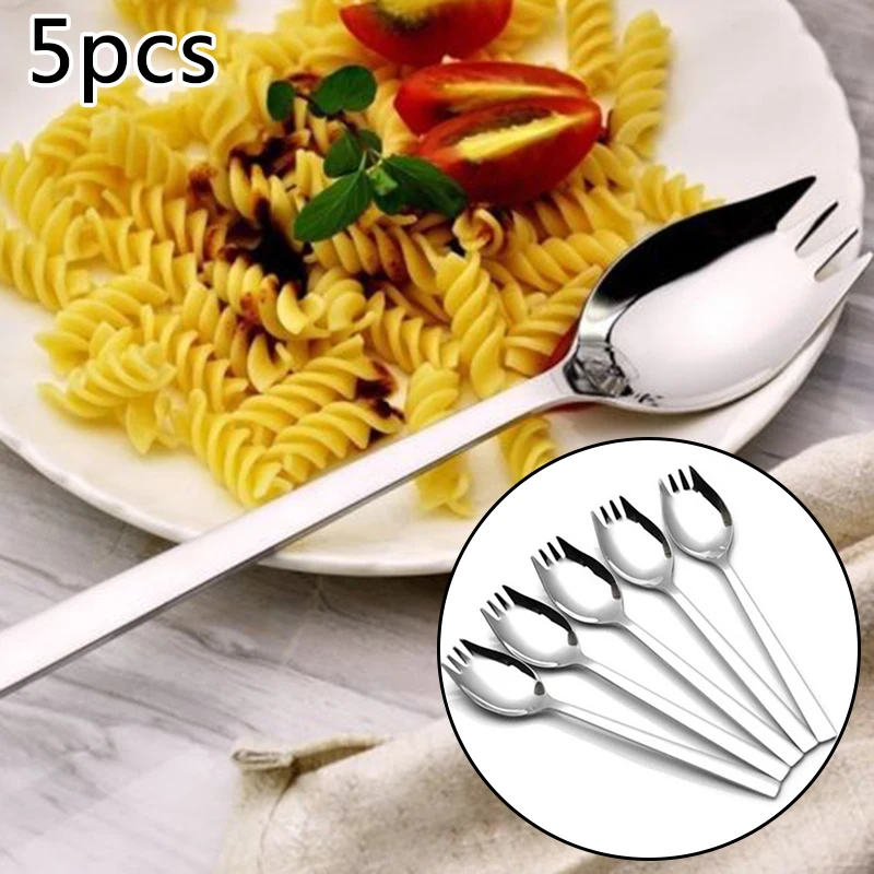 

5pcs Set Stainless Steel Spork Soup Salad Noodle Spoon Fork Cutlery Tableware Anti Fall Corrosion Resistant Kitchen Accessories