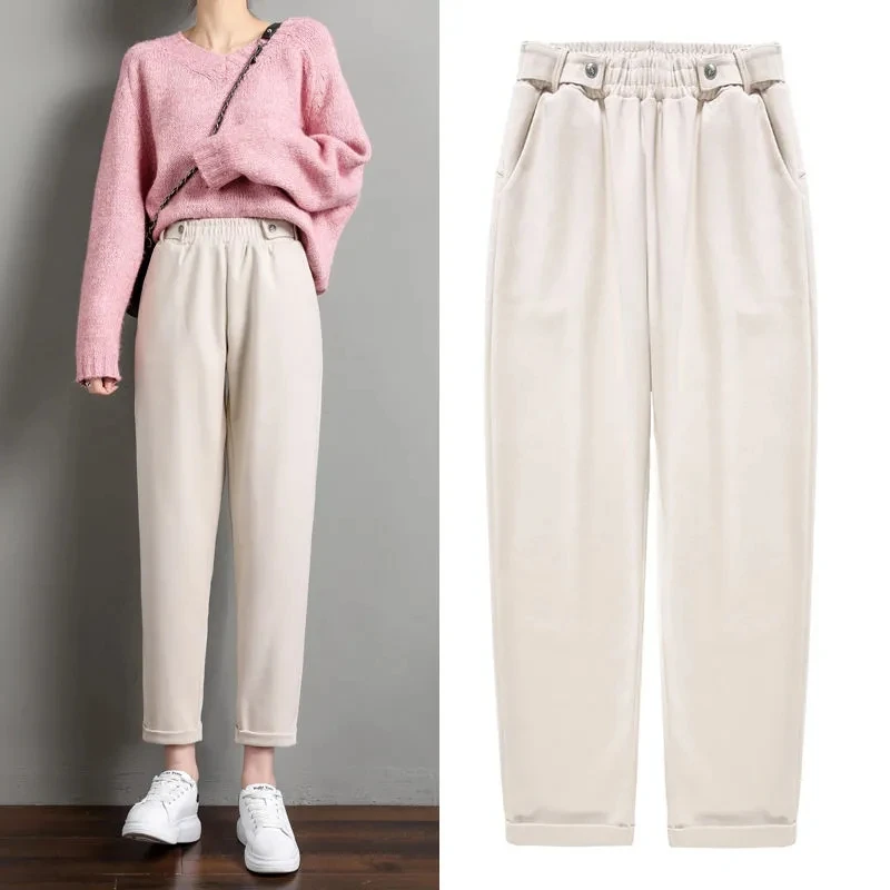 

Autumn Winter Woolen Radish Trousers Female's Loose Slimming Straight Leg Casual High-Waisted Nine Points Pants Woman Clothing