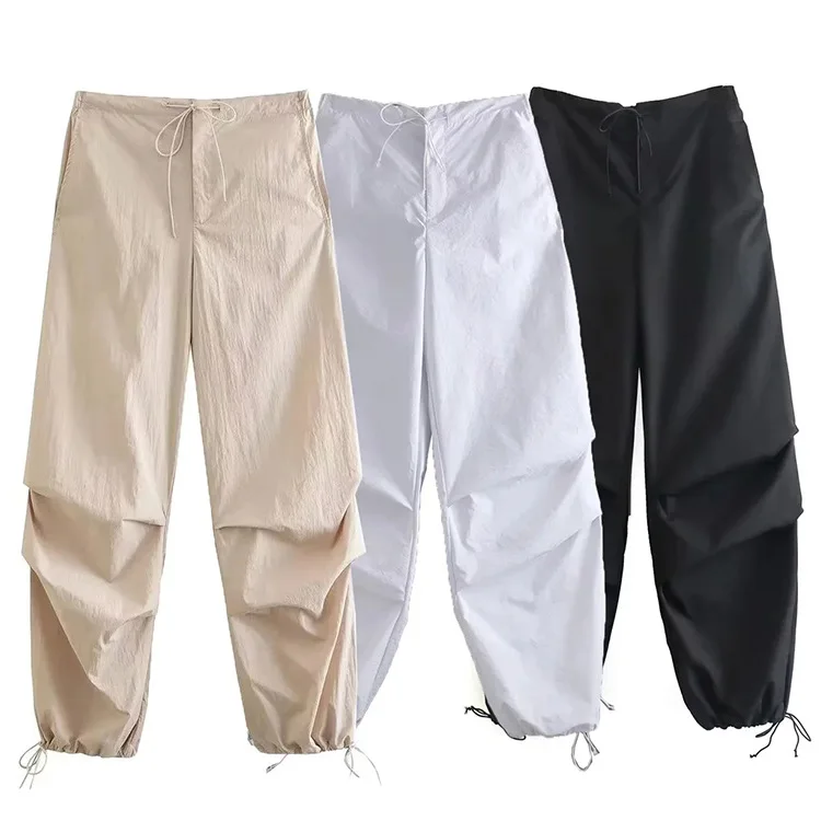 MODX European and American women's Cargo pants Spring and summer new lace up high waist thin jogging pants Casual Harun pants