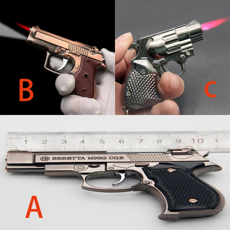 

Pistol-shaped Windproof Torch Lighter Turbine Can Switch Blue Red Flame Metal Creative Personality Butane Lighters Fun Gadgets