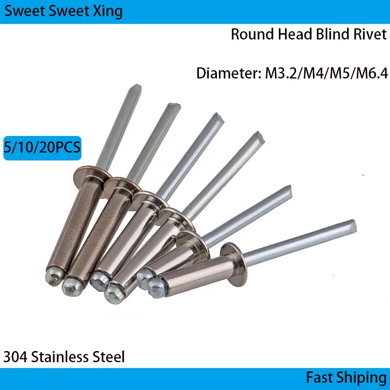 

304 Stainless Steel Open-End Core Pulling Round Head Rivet For decoration And Decoration, Rivet Pull Cap Screw M3.2/M4/M5/M6.4