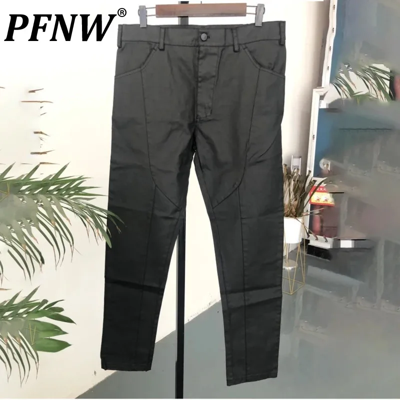 

PFNW 2023 Urban Darkwear Solid Waxed Niche Design Cargo Pants Elastic Casual Denim Trousers Fashion Cut Cotton Jeans 12A5209