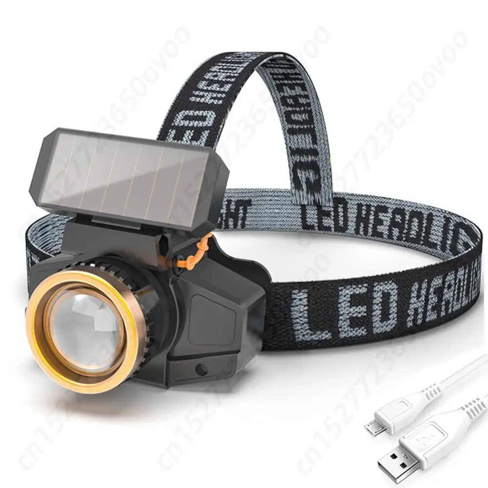 Head-Mounted Flashlight Torch Solar USB Rechargeable Head Light Waterproof for Fishing Running Camping Supplies