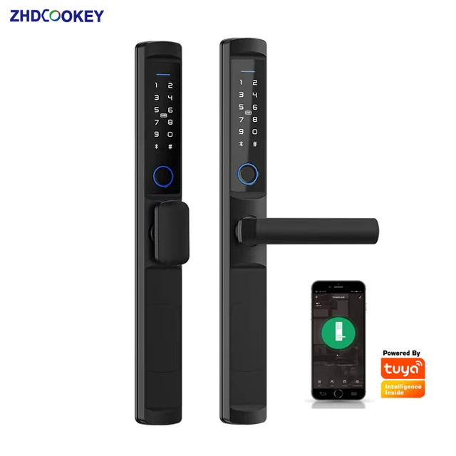 Waterproof IP66 Dustproof Tuya Wifi TTlock APP Fingerprint Sliding Smart Lock RFID Card Code Anti-Scratches Aluminum Door Locks 2