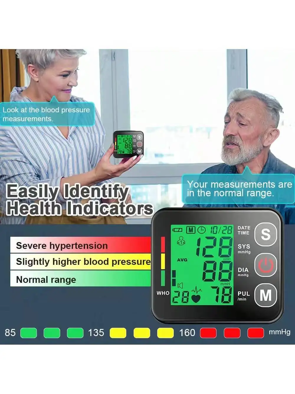 Electronic Sphygmomanometer Blood Pressure Monitor Measure Heart Rate and Pulse