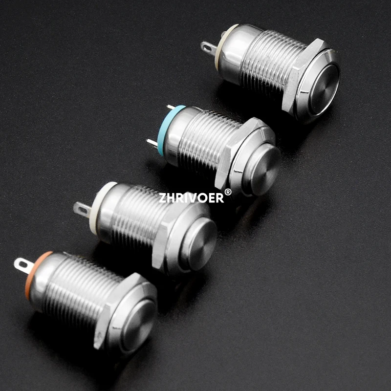 1 Peça 12mm Interruor De Botão De Metal Travamento/auto-redefinição Momentânea à Prova D'água Pressione O Ponto, Cabeça Plana E Cabeça Alta