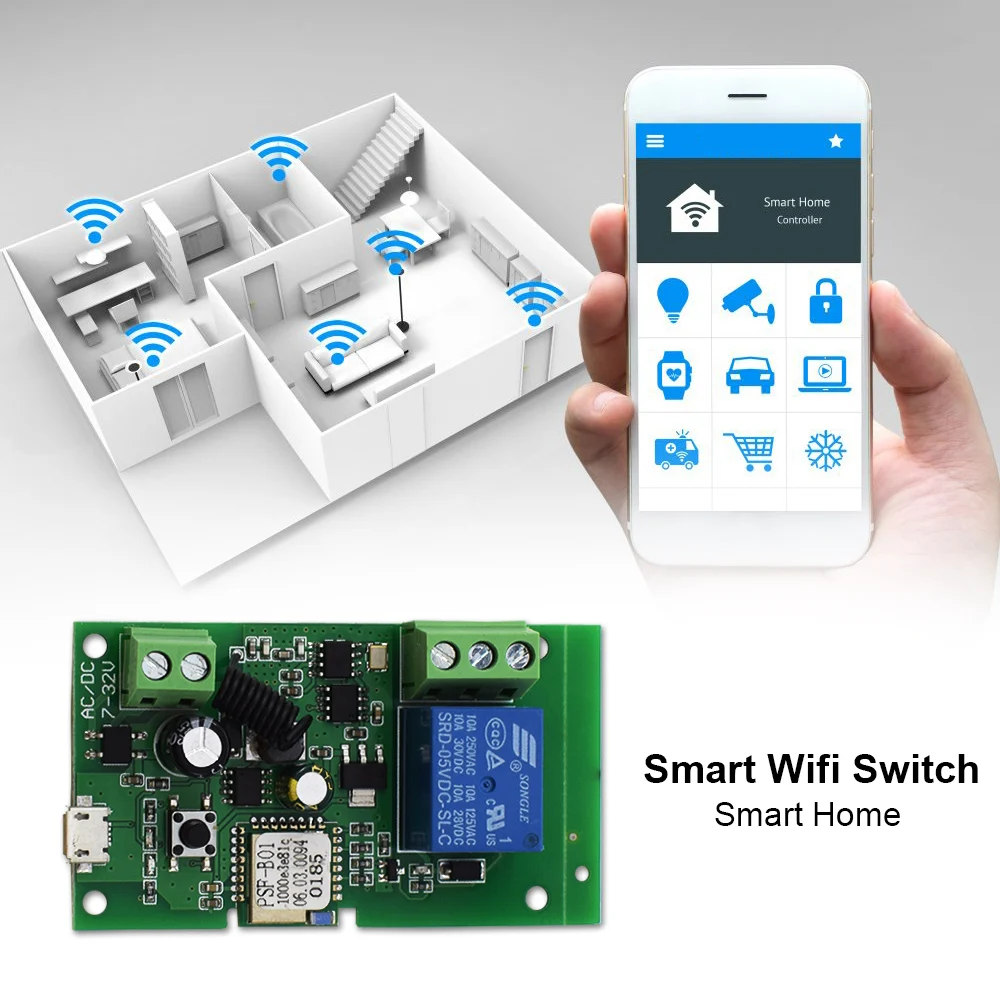 

For Gate Door Access Control eWeLink 1 Channel Smart Wifi Switch 1CH Inching Relay Automation Module DC 5V 12V 24V 32V 110V 220V