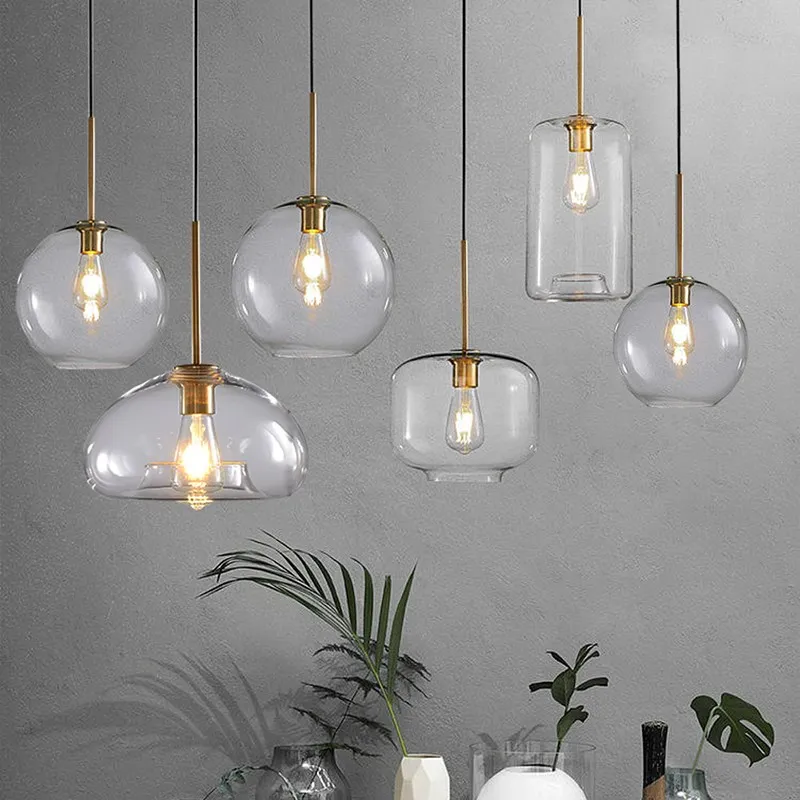 

Nordic LED Pendant Lights Multihead Transparent Glass Decor Hanging Lamps For Bedroom Dining Room Living Room Home Illuminations