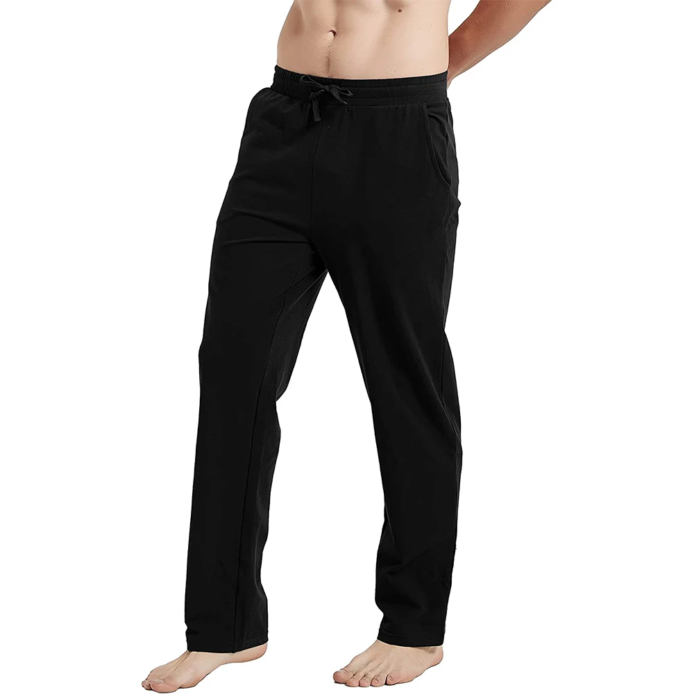 Men's Cotton Yoga Lounge Pants Open Bottom Running Joggers Loose Fit Athletic Sweatpants with Pockets Large Size Comfortable