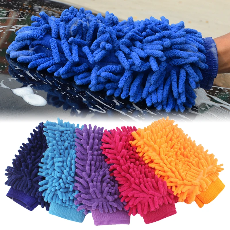 

Car Wash Glove Chenille Coral Soft Microfiber Gloves Car Cleaning Towel Cloth Mitt Wax Detailing Brush Tools Brush Random Color