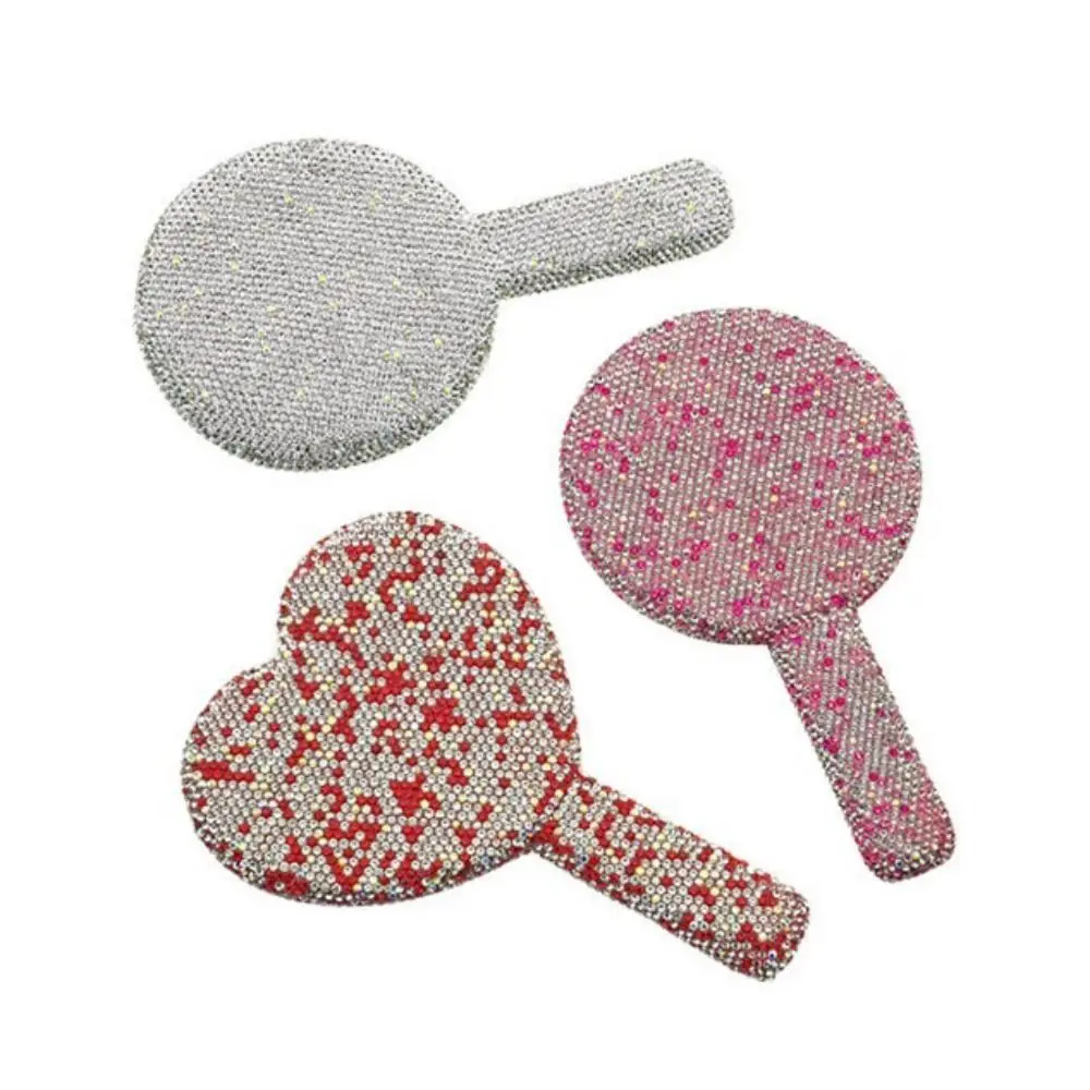 Niedlicher Strass-Schminkspiegel Rund Quadratisch Herzförmig mit Griff Kosmetischer Handspiegel Glänzender Bling Tragbarer Handspiegel – Detail 4