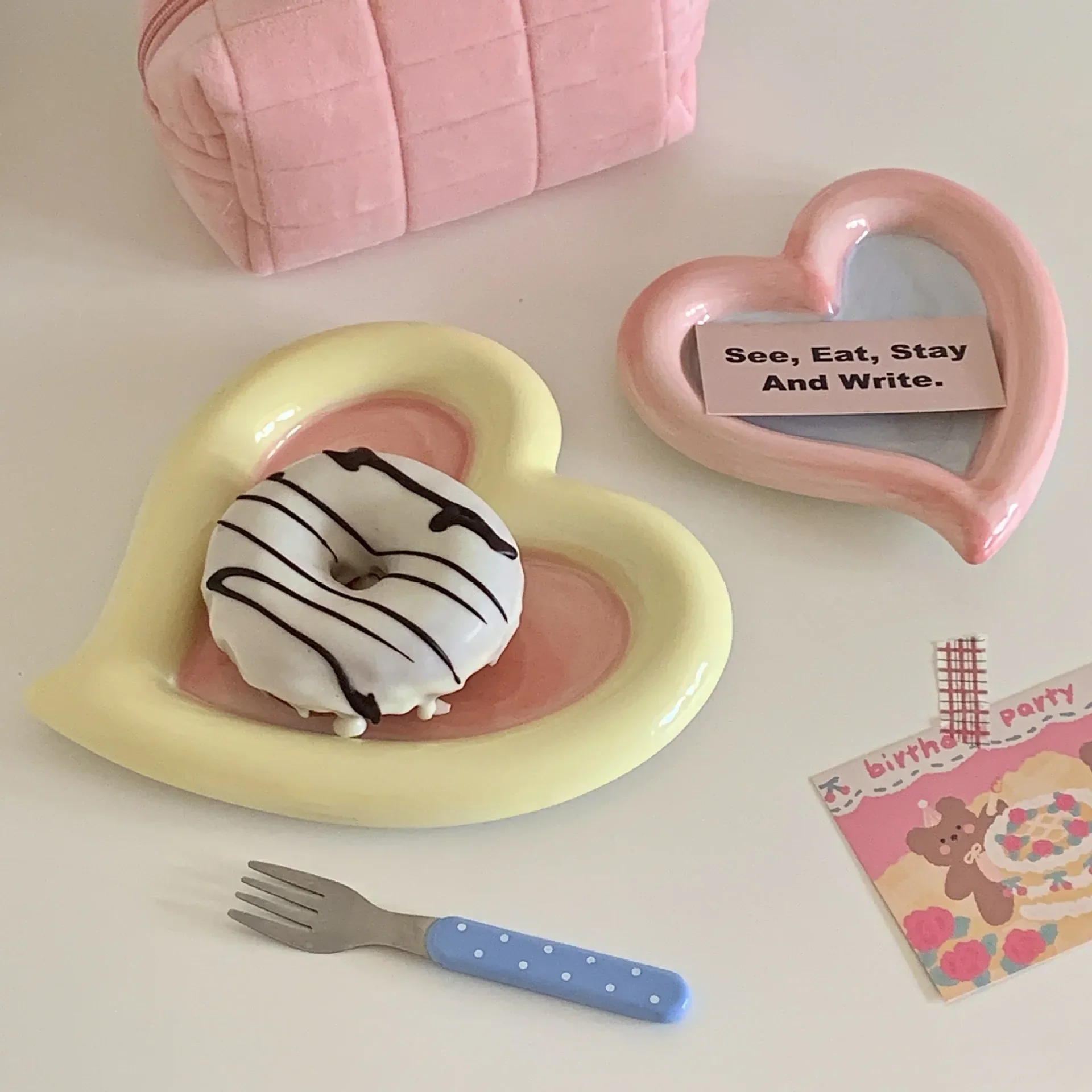 Fruit Plate Ceramic Dessert Plates Korean Flat Plate Hand Paint Jewelry Storage Tray Dessert Plate Fruit Storage Cute Dish Ceramic Plates Candy Flat Bowl