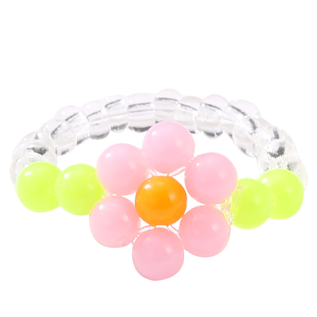 Cute Transparent Resin Acrylic Handmade Beaded Rhinestone Colourful Geometric Square Round Rings for Women Y2k Jewelry Party