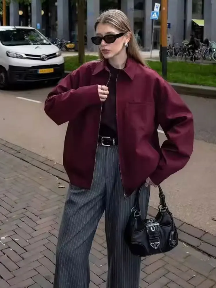 HH Autumn Women Fashion Zipper Bomber Jackets Long Sleeve Turndown Collar Coat High Street Lady Solid Casual Outwear Tops