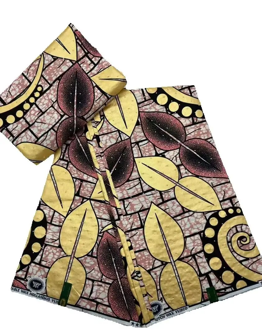 African Wax | Fabric Wax WIth Stones | Wax Block Fabrics For Women Dress, 6 Yards Wax Tissu - 4