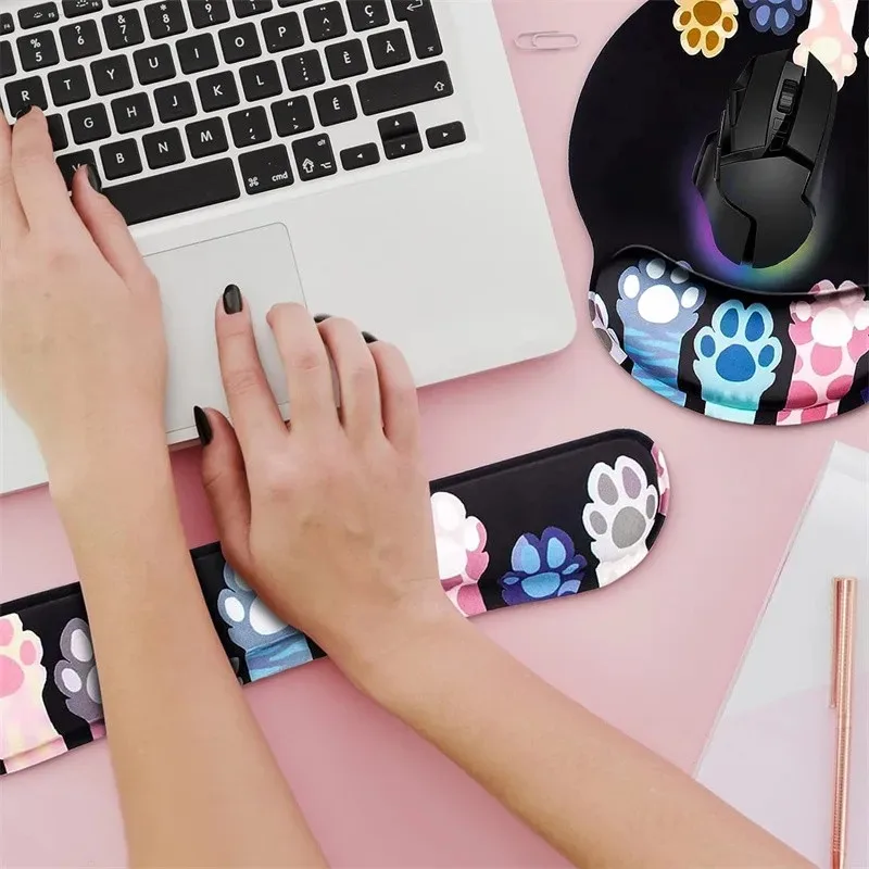 Mouse Anti-slip Pad Wrist Support Protection Cat Pattern Memory Foam Recoverable Computer Peripherals Office Supplies Mouse Pad Wrist Pad