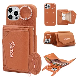 Stylish Crossbody Strap PU Leather Wallet Phone Case with Ring Holder and Purse - iPhone 15 Plus (Brown)