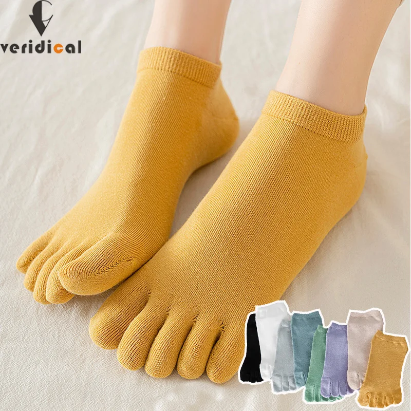 

5 Pairs Toe Ankle Socks Invisible Woman Cotton Solid Soft Shallow Mouth Breathable Deodorant Boat 5 Finger Socks Four Seasons