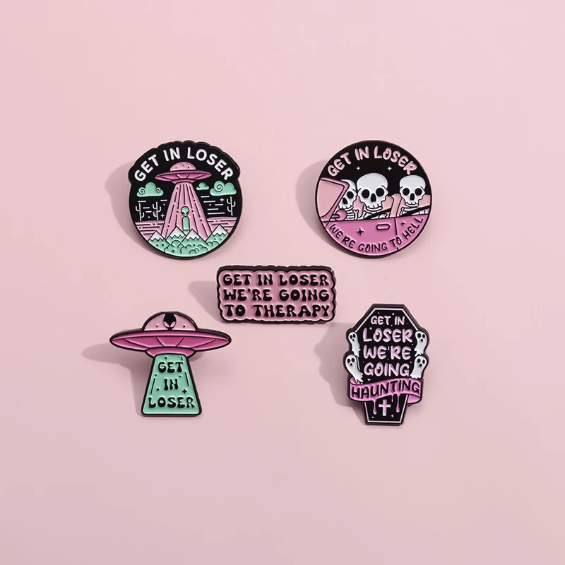 Holen Sie sich im Verlierer wir gehen zur Hölle Emaille Pin Punk Skelett Alien UFO Broschen Kleidung Revers Abzeichen Halloween Schmuck Zubehör – Detail 6