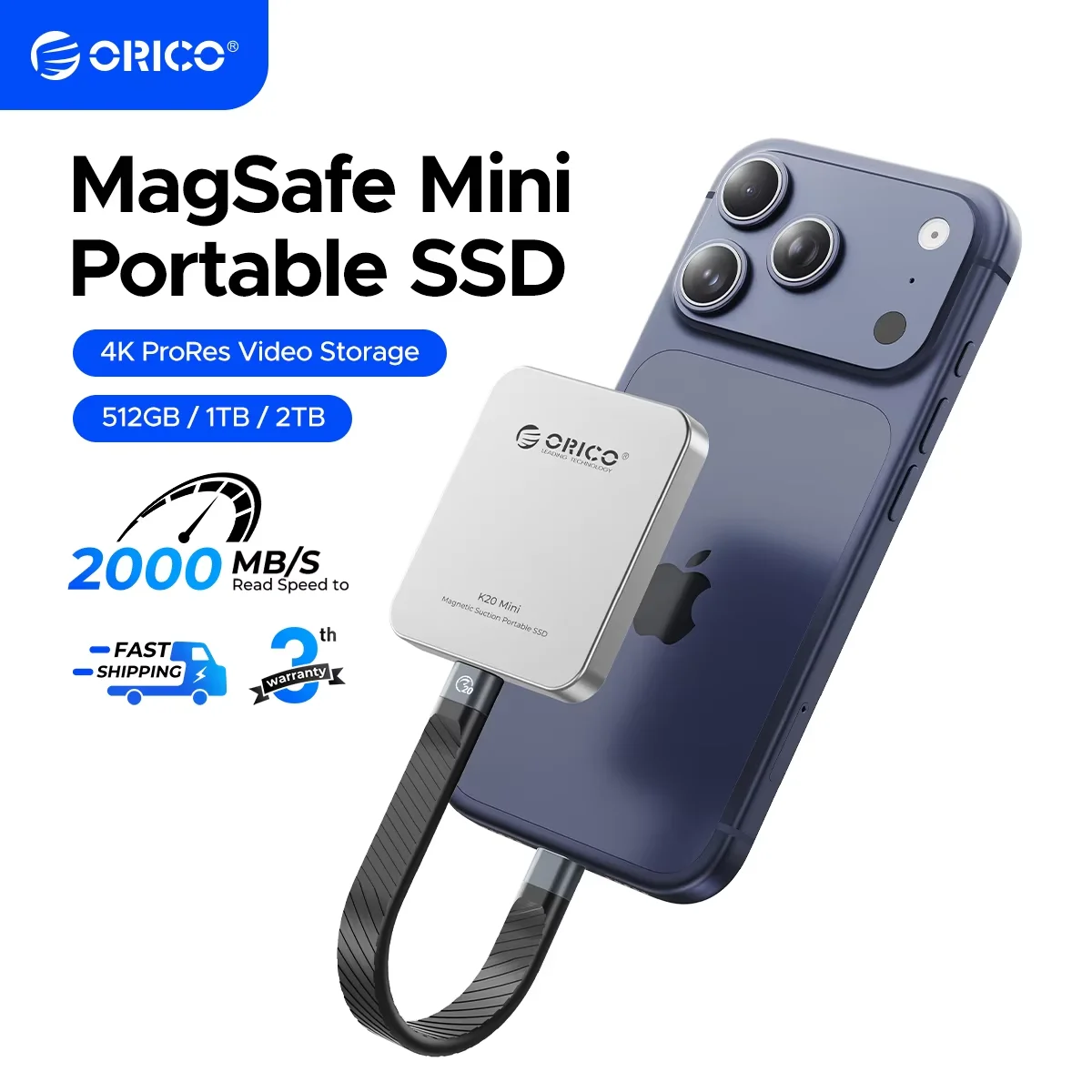 ORICO Mini Magnetic External SSD for iPhone 16 15 Pro/Max ProRes