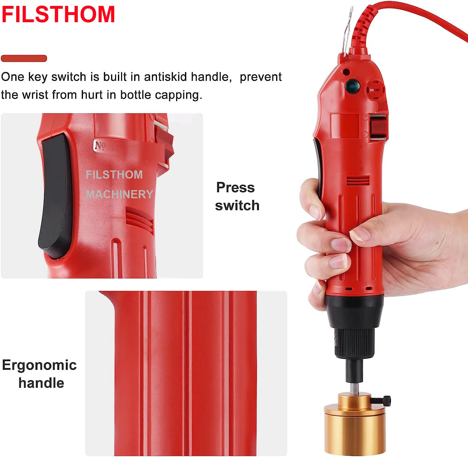 Electric Manual Bottle Lid Capping Machine Handheld Bottle Capper Caps Screw Sealing Capping Machine 10-50mm Round Caps