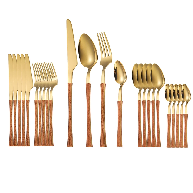 24 Pieces Golden Covered Stainless Steel Cutlery Cheap Complete Tableware Dinnerware Sets Dining