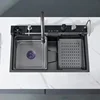 Stainless Steel Kitchen Waterfall Sink Embossed Digital Display Large Single Slot All-in-one Faucet Multi-functional Wash Bain 4