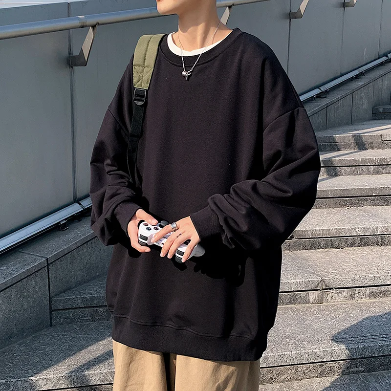 

YASUGUOJI New Fashion O-Neck Plain Oversized Sweatshirts Men Loose Casual Lifestyle Wear Hoodies Male Streetwear Hip-Hop Tops