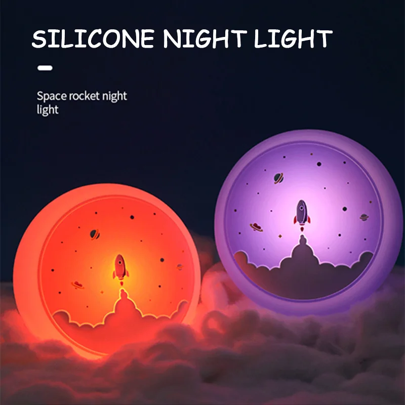 

LED Night Light Silicone Touch Sensor 3 Colors USB Charging Rocket Lamp For Baby Children Kids Bedroom Decoration New Year Gift