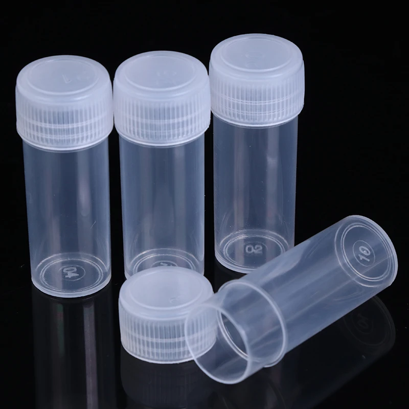 

10Pcs 5ml Plastic Test Tubes Vials Sample Container Powder Craft Screw Cap Bottles for Office School Chemistry Supplies