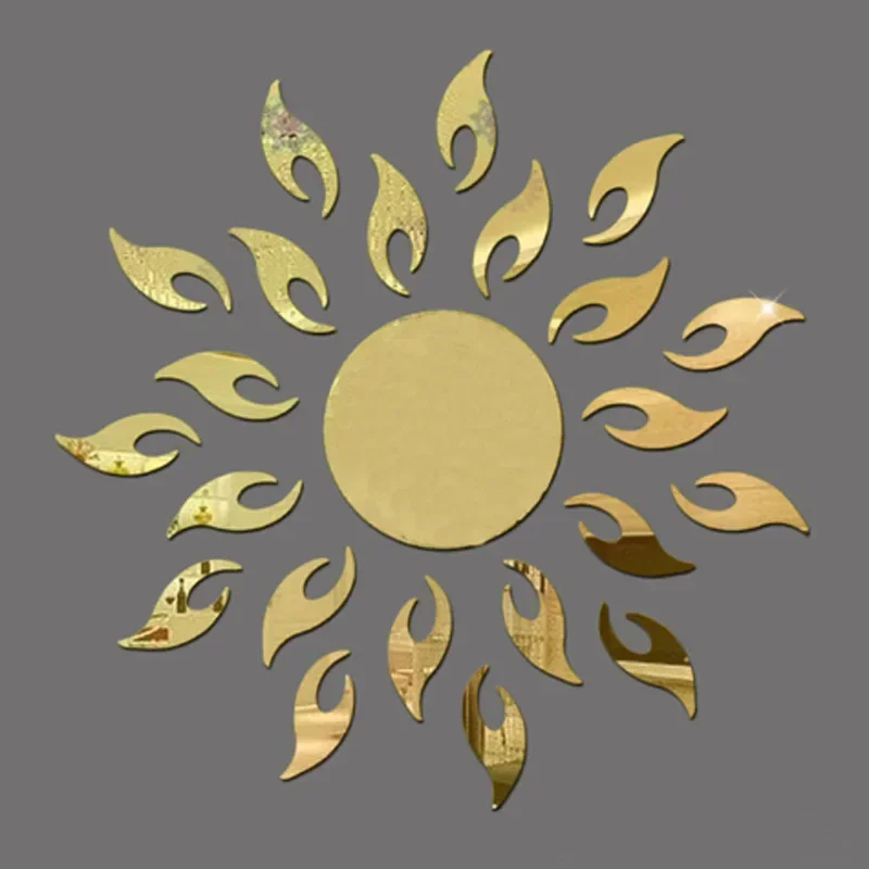 Gold Sun Flower Mirror Wall Sticker Adhesive DIY Wall Decor Decal Stickers Art Mural Wallpaper Living Room Decoration Home Decor