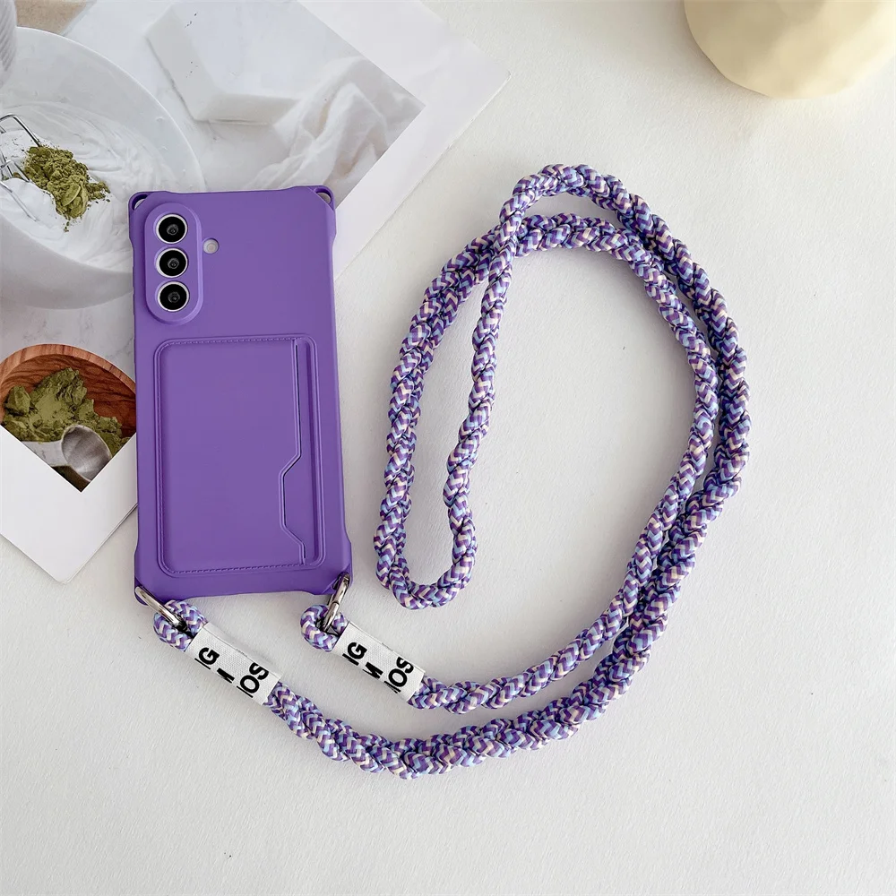 Braided Crossbody Lanyard Case with Card Holder and Long Strap - Soft and Stylish Cover